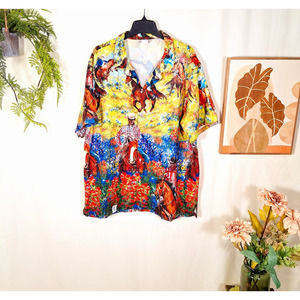 Garment One Men's Horse Themed Button-Up Short-Sleeved Shirt XL